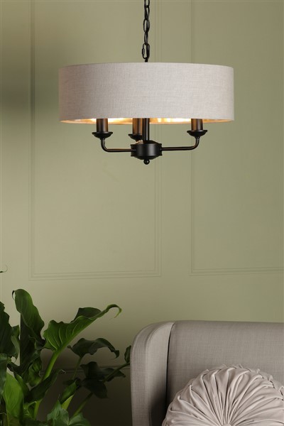 (image for) Laura Ashley Sorrento 3 Light Shadelier Matt Black and Natural With Shade